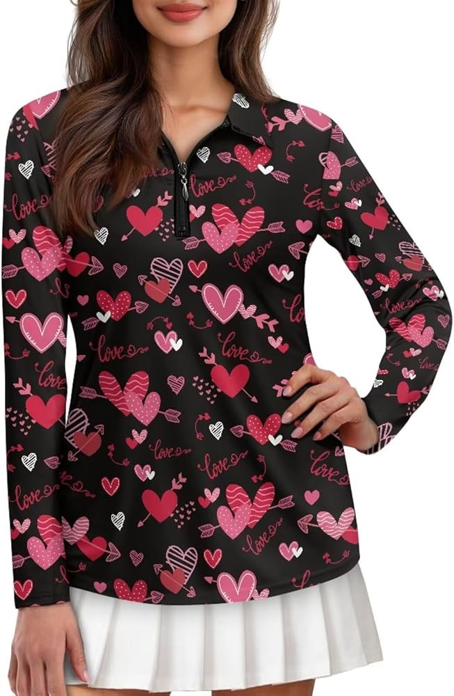 Women's Golf Polo Shirts Long Sleeve V Neck Tennis Shirt Quarter Zip Pullover Running Tops for La... | Amazon (US)