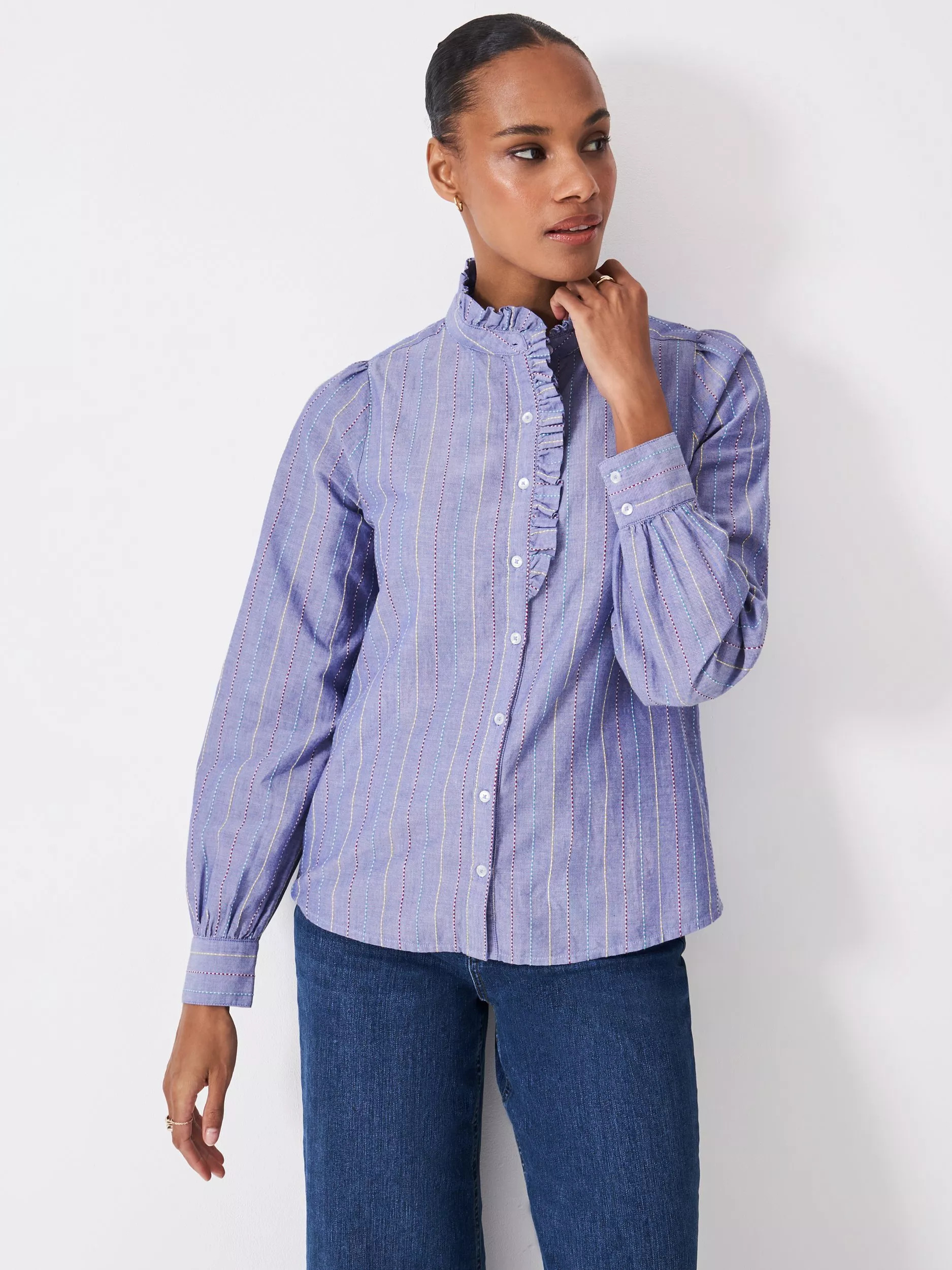 Crew Clothing Harmony Stripe Frill Shirt | John Lewis (UK)