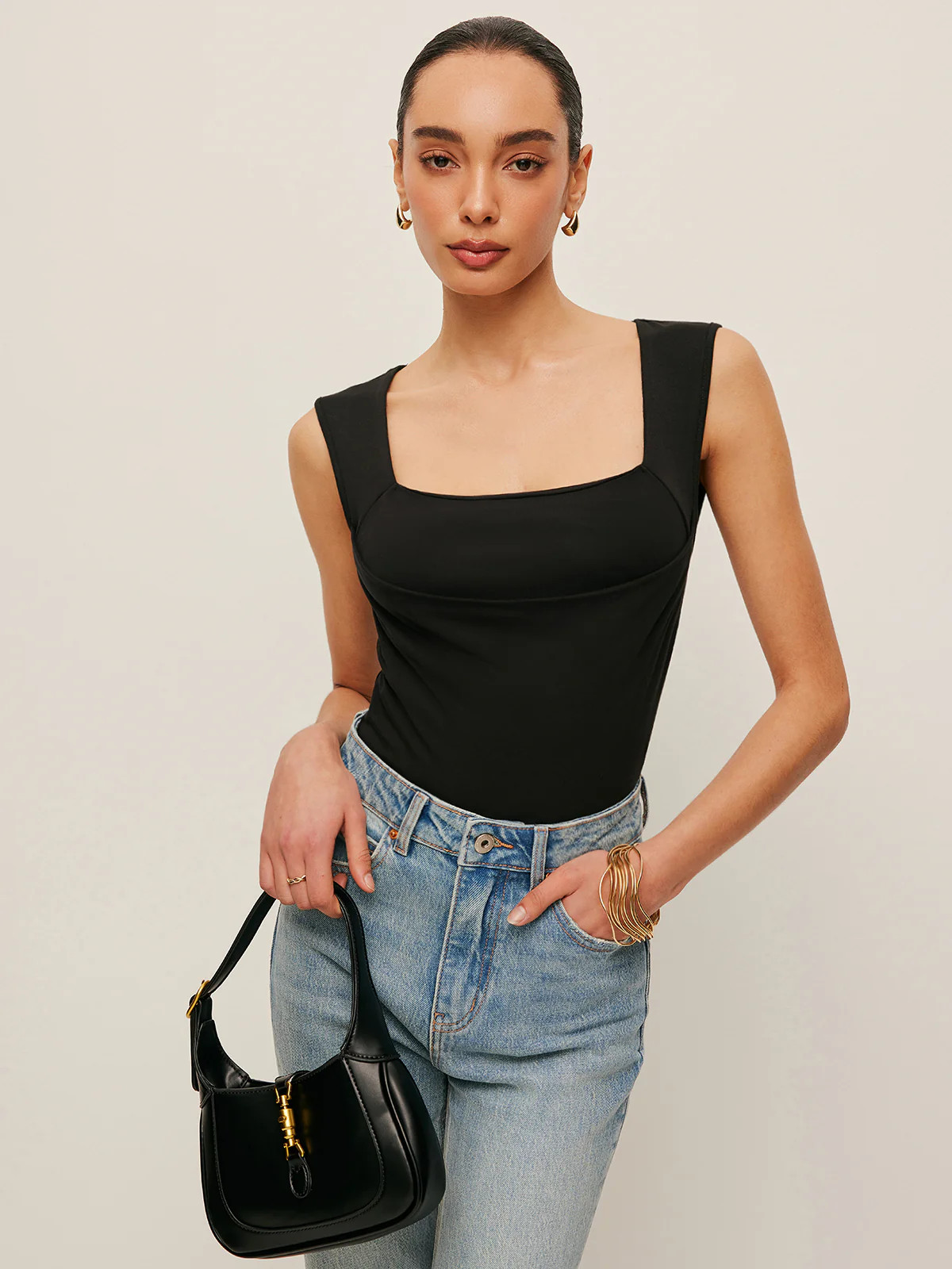 Square Neck Fitted Tank Top | Commense