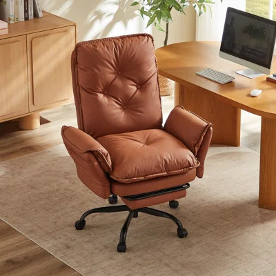 High-Back Cross-legged Office Chair with Flip-up Arms,Height Adjustable Swivel Ergonomic Executive Chair with Footrest and Side Pockets | Wayfair North America