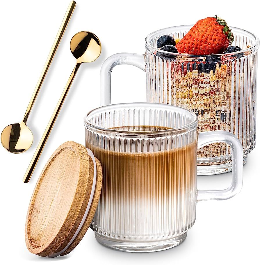 Combler Glass Coffee Mugs, Espresso Cups for Coffee Bar Accessories, Clear Coffee Mug Set of 2, 1... | Amazon (US)