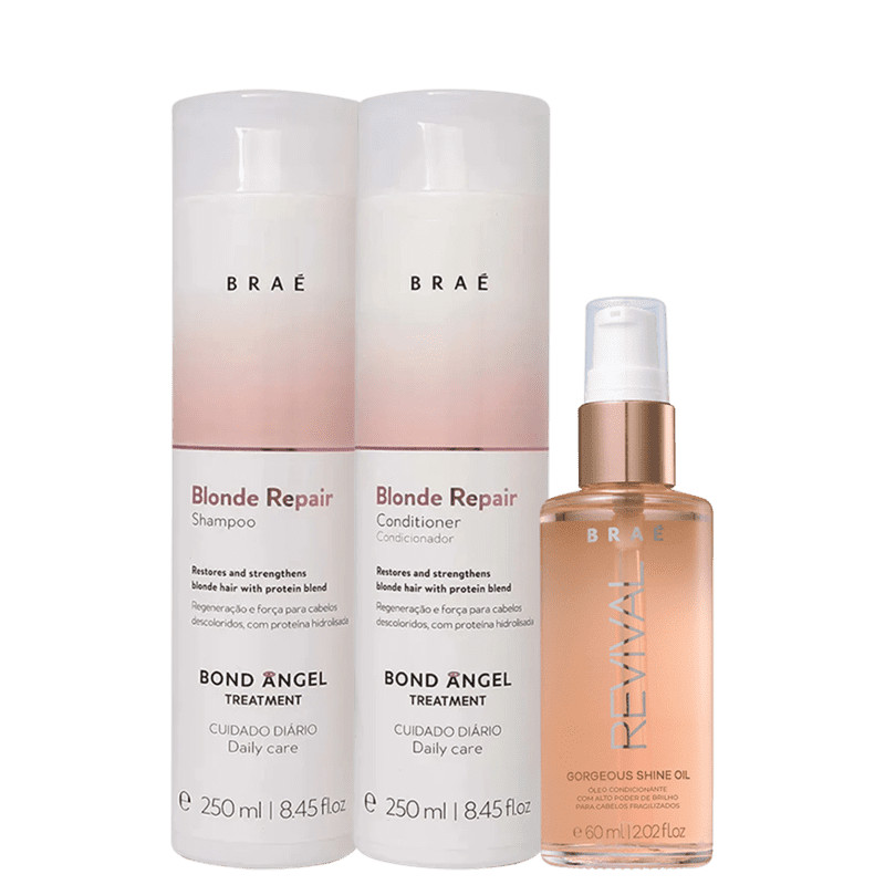 Kit Braé Blond Repair Shampoo Condicionador e Gorgeus Shine Oil (3 produtos) | Beleza Na Web (BR)