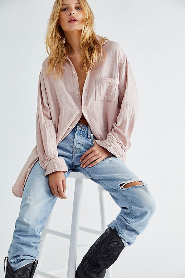 Double Cloth Buttondown Shirt by Free People, Lavender, XS | Free People (Global - UK&FR Excluded)
