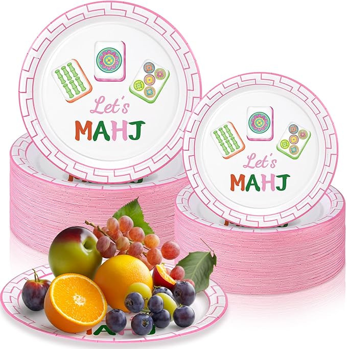 100 PCS Mahjong Party Plates Set 9 Inch 7 Inch Disposable Paper Plates Mahjong Party Supplies Chi... | Amazon (US)