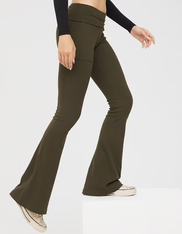 OFFLINE By Aerie Ribbed Pocket Foldover Flare Legging | Aerie
