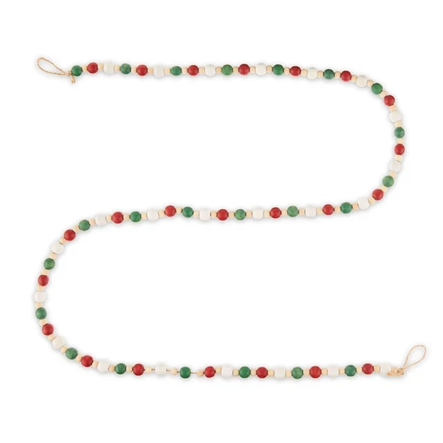 Red, Cream, and Green Wood Bead Garland, 48", by Holiday Time | Walmart (US)