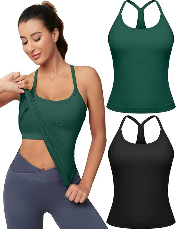 MathCat Workout Tank Tops for Women with Built in Bra, Sleeveless Gym Tops Seamless Racerback Ath... | Amazon (US)