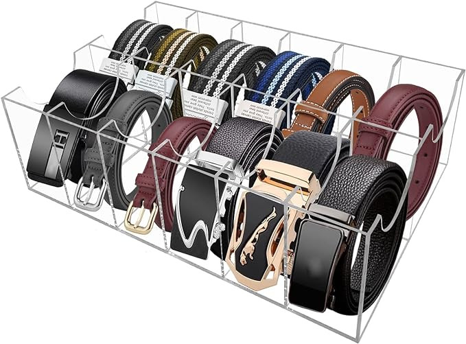 Belt Organizer, Acrylic 12 Compartments Belt Container Storage Holder, Acrylic Belt Display Stora... | Amazon (US)