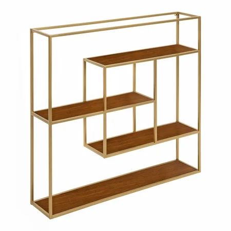 Kate and Laurel Ulna Large Modern Decorative Floating Wall Shelves with Gold Metal Frame, Rustic Wal | Walmart (US)