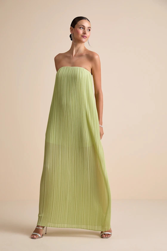 Yamuna Light Green Pleated Strapless Maxi Dress | Lulus