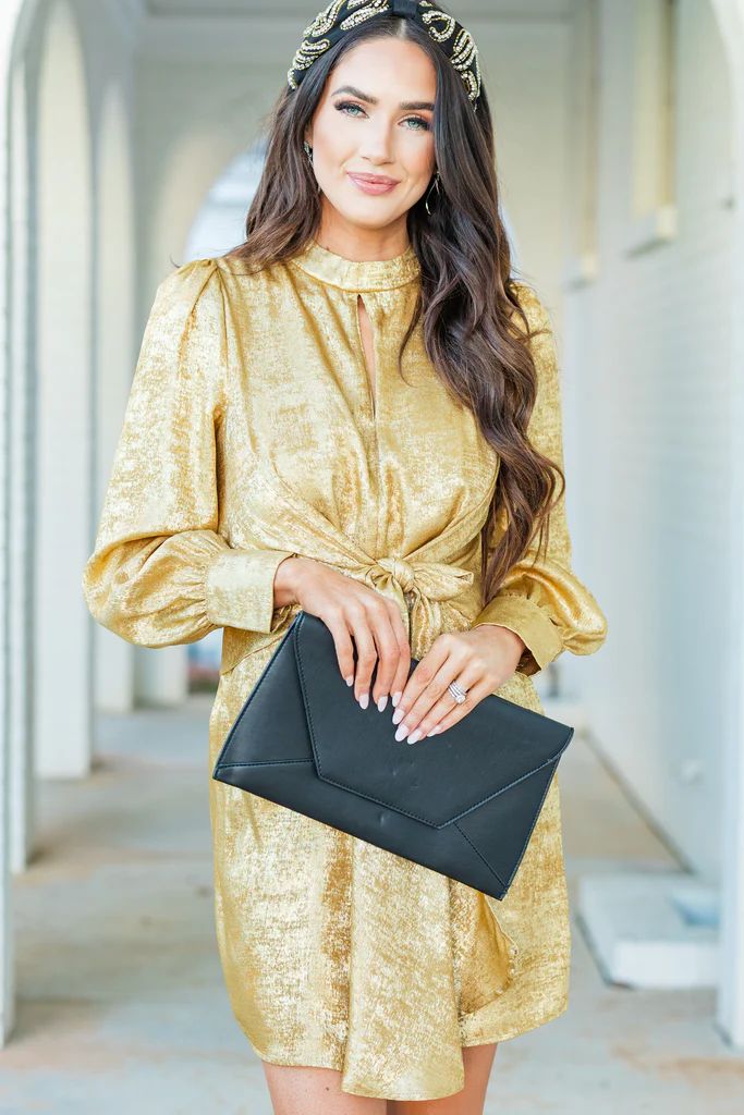 Who You Are Yellow Gold Metallic Dress | The Mint Julep Boutique