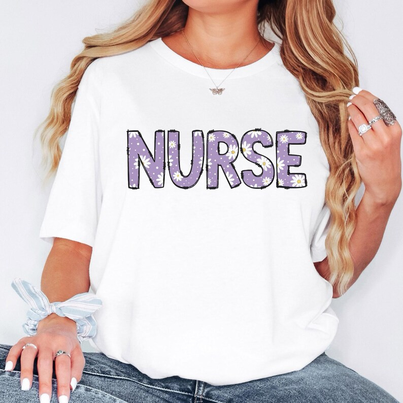 Comfort Colors\u00ae Daisy Flower Nurse T-shirt, Floral Registered Nurse Shirt, Wildflower RN Shi... | Etsy (Global)