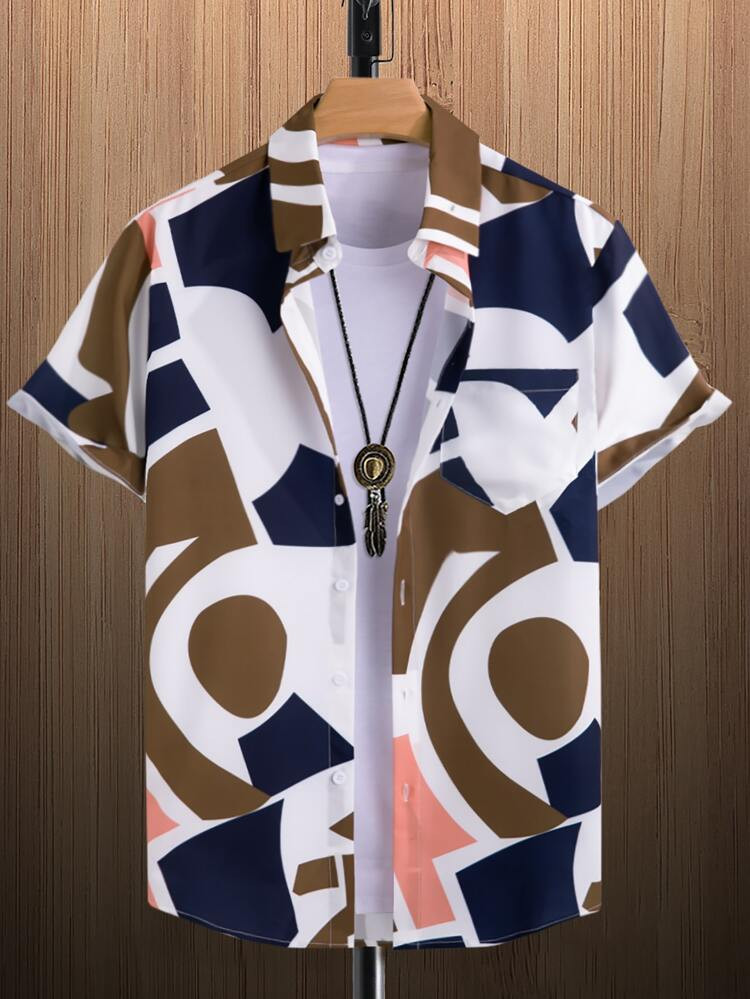 Men Geo Print Patched Pocket Shirt Without Tee | SHEIN