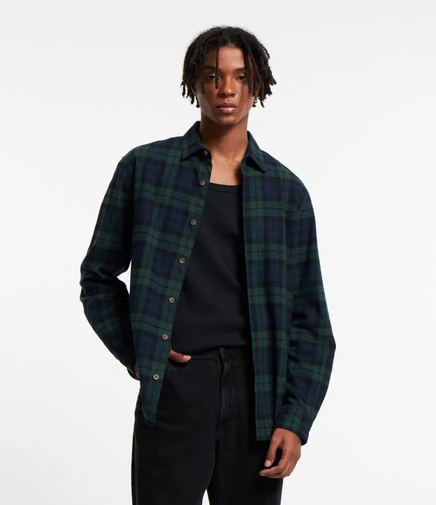 Camisa Relaxed em Flanela com Estampa Xadrez Verde/Azul | Renner (BR)