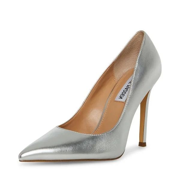 Steve Madden Evelyn Silver Stiletto Heeled Pointed Toe Slip On Dress Pumps (Silver Leather, 6) | Walmart (US)