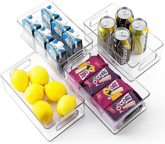 TIMART 4 Pack Organization Storage bins, Stackable Refrigerator Organizers with Handles, Plastic ... | Amazon (US)