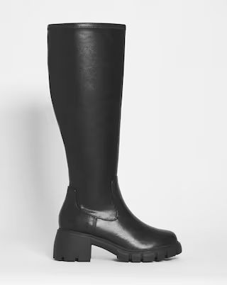 Hurst Stretch Block Knee High Boots Wide Fit Standard Calf | Simply Be (UK)