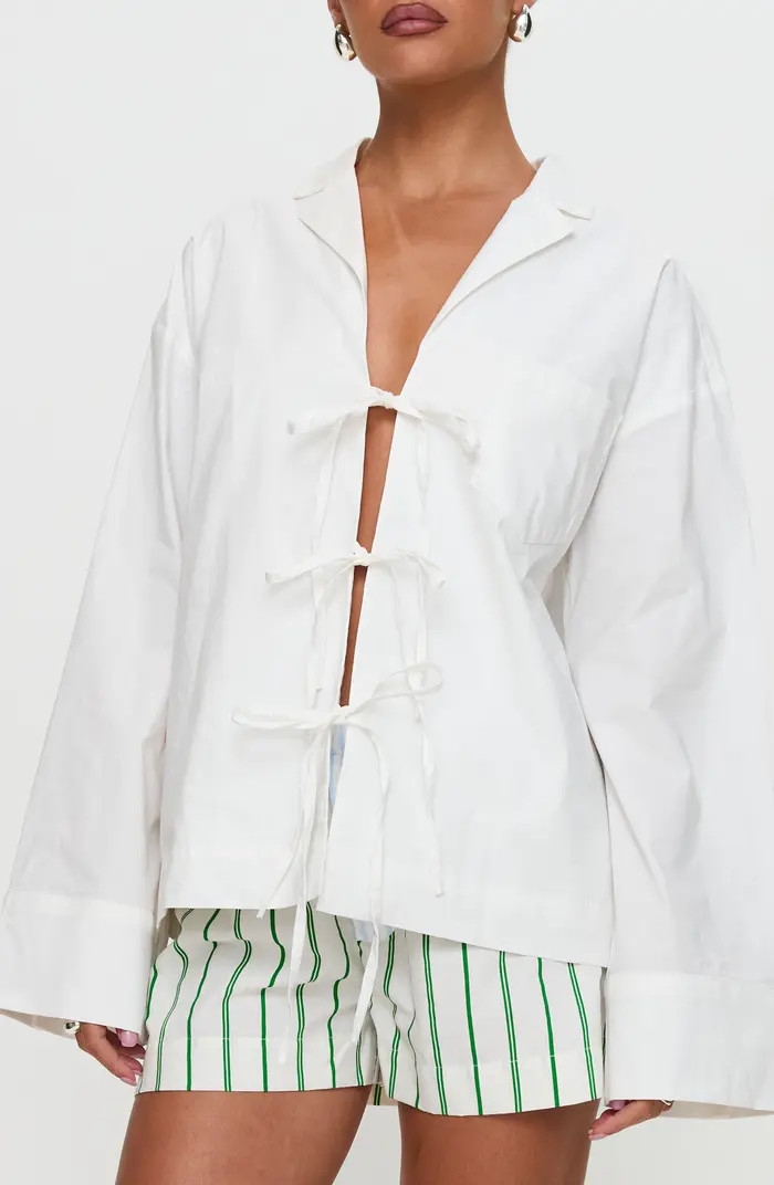 Princess Polly Spirie Tie Front Stretch Cotton Top | Nordstrom | Nordstrom