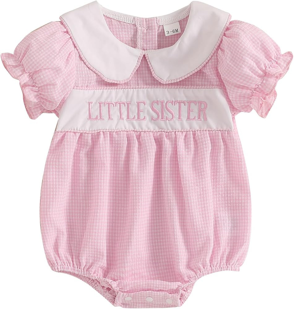 Big Sister Little Sister Matching Outfits Baby Girl Smocked Short Sleeve Romper T-Shirt Toddler D... | Amazon (US)