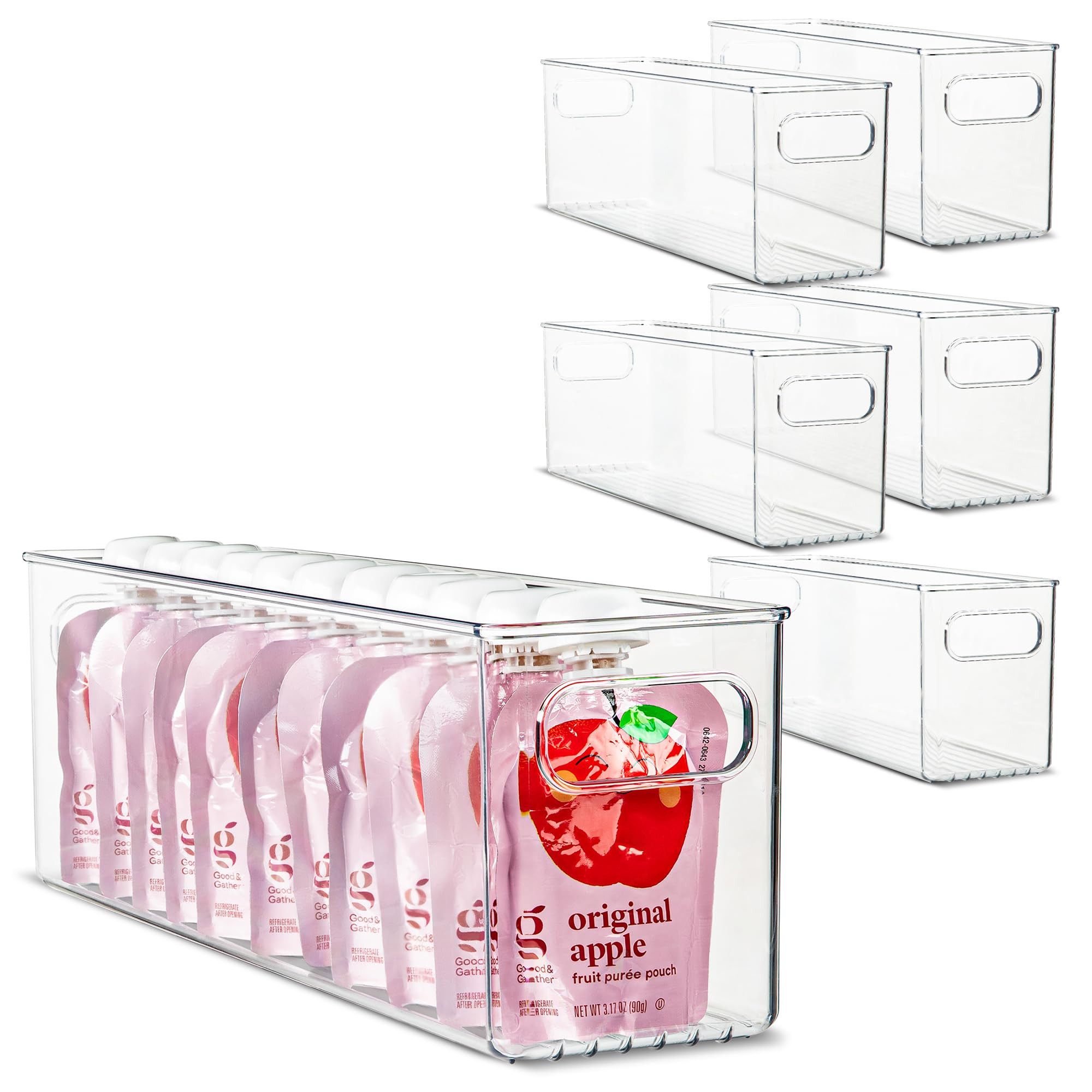 Plastic Food Storage 6 Pack Clear Container Bin with Handles for Organizing Kitchen, Pantry, Frid... | Amazon (US)