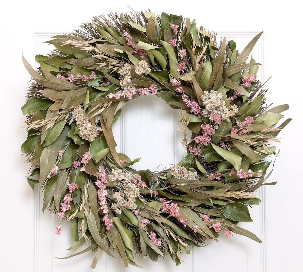 Dried Pink Larkspur Wreath | Pottery Barn (US)