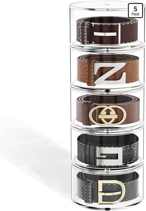 FEMELI Belt Organizer, Acrylic Belt Storage Holder for Closet & Drawer, 5-Layer Stackable Display... | Amazon (US)