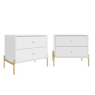 Manhattan Comfort Jasper Full Extension 2-Drawer White Nightstand (Set of 2) (22.08 in. H x 25.15... | The Home Depot