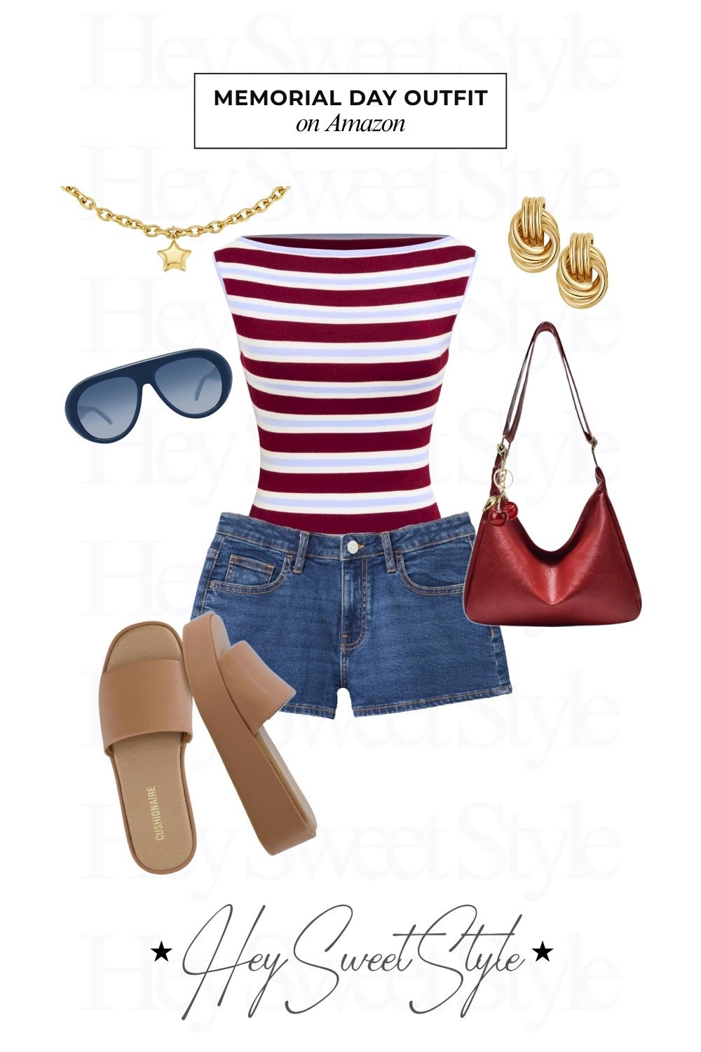 Striped boat neck top + denim shorts 🥤 | 12 Memorial Day Outfit Ideas on Amazon 🇺🇸