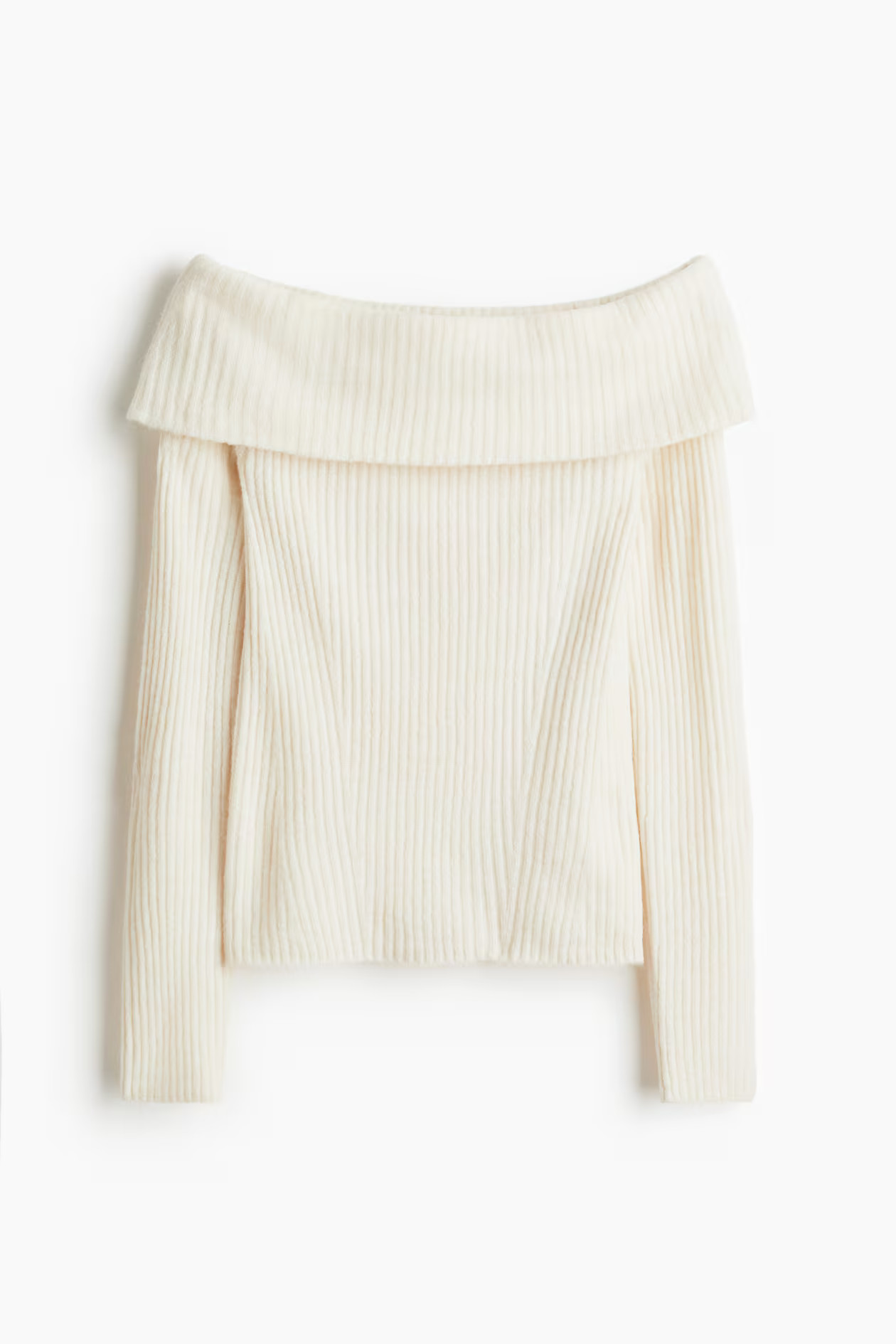 Rib-knit off-the-shoulder top - Cream - Ladies | H&M GB | H&M (UK, MY, IN, SG, PH, TW, HK)