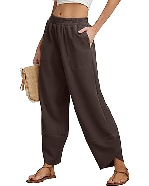 Womens Wide Leg Harem Pants Casual Loose Elastic Waist Solid Color Comfy Palazzo Lounge Baggy Swe... | Amazon (US)