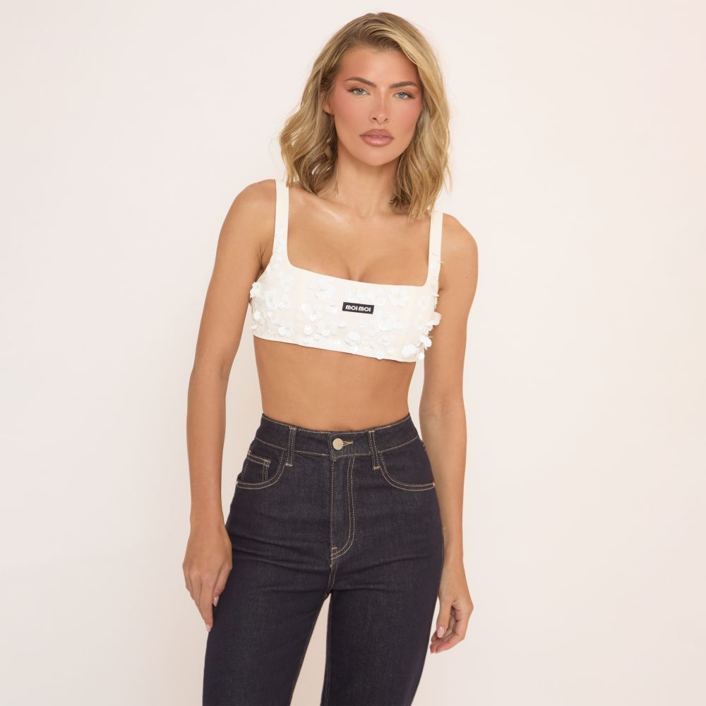 Square Neck Moi Moi Crop Top In White Applique | EGO (UK)