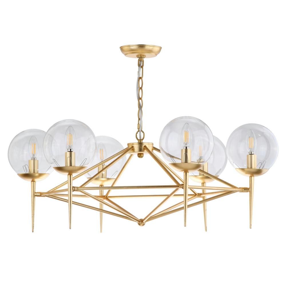 Greyor 6-Light Gold Chandelier with Clear Globe Shade | The Home Depot