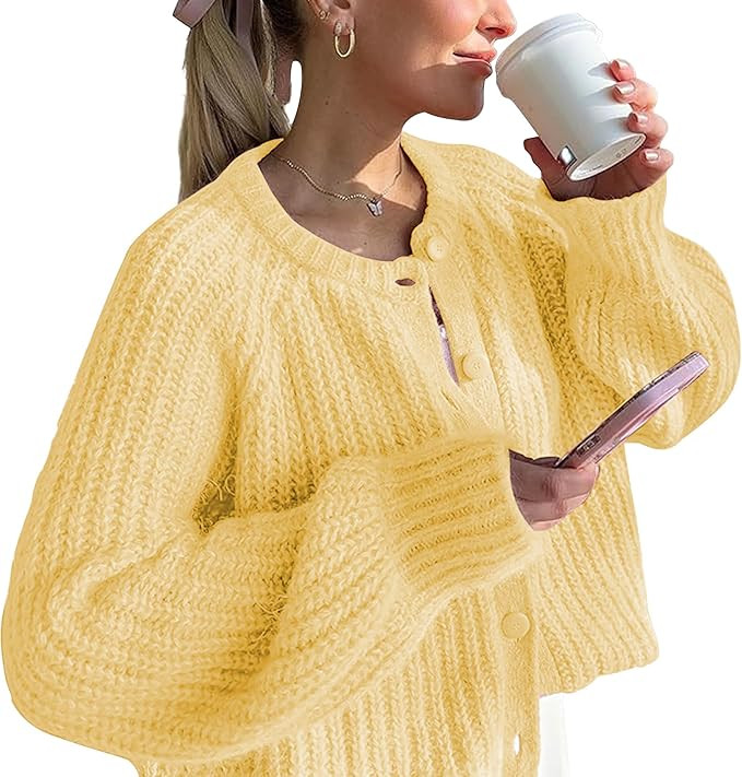 Hixiaohe Cardigan Sweater for Women Long Sleeve Button Y2K Chunky Knit Sweater Fall Casual Open F... | Amazon (US)