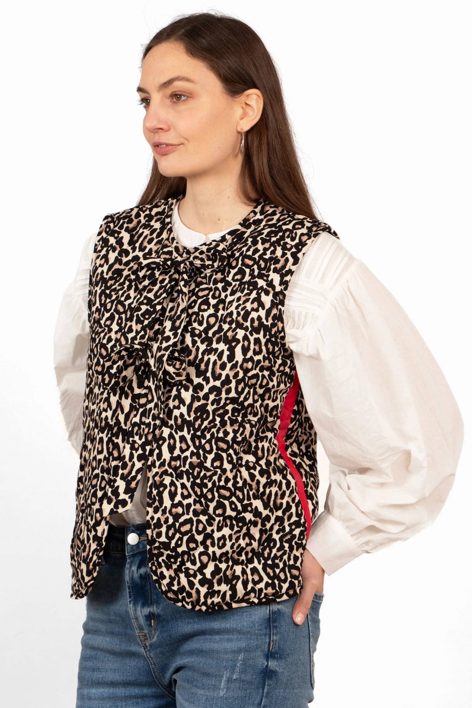 Natural Sarta Leopard Print Quilted Gilet Red Stripe | Debenhams | Debenhams UK