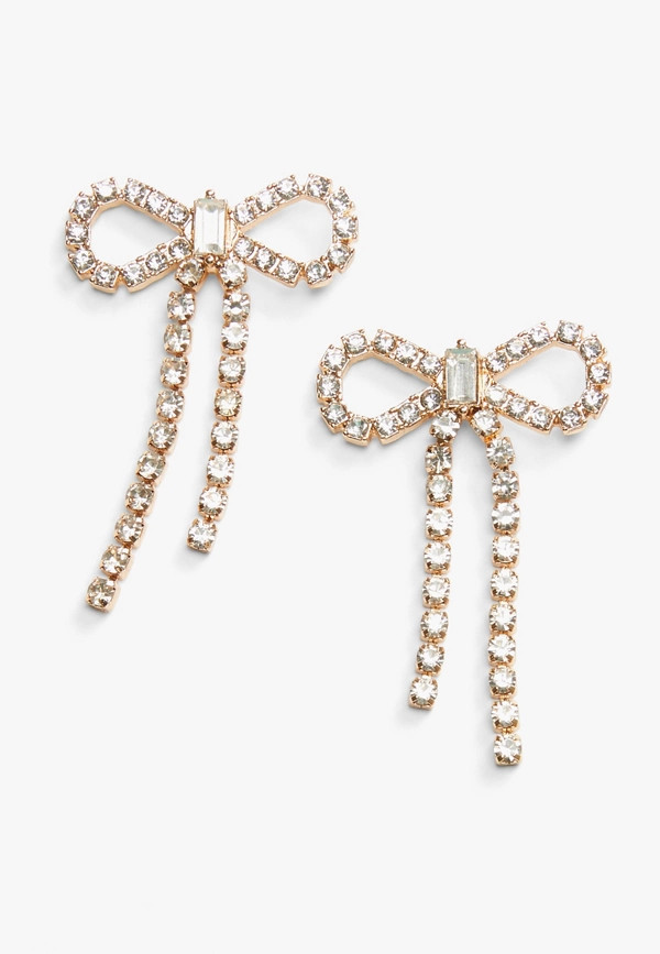 Rhinestone Bow Drop Earrings | Maurices