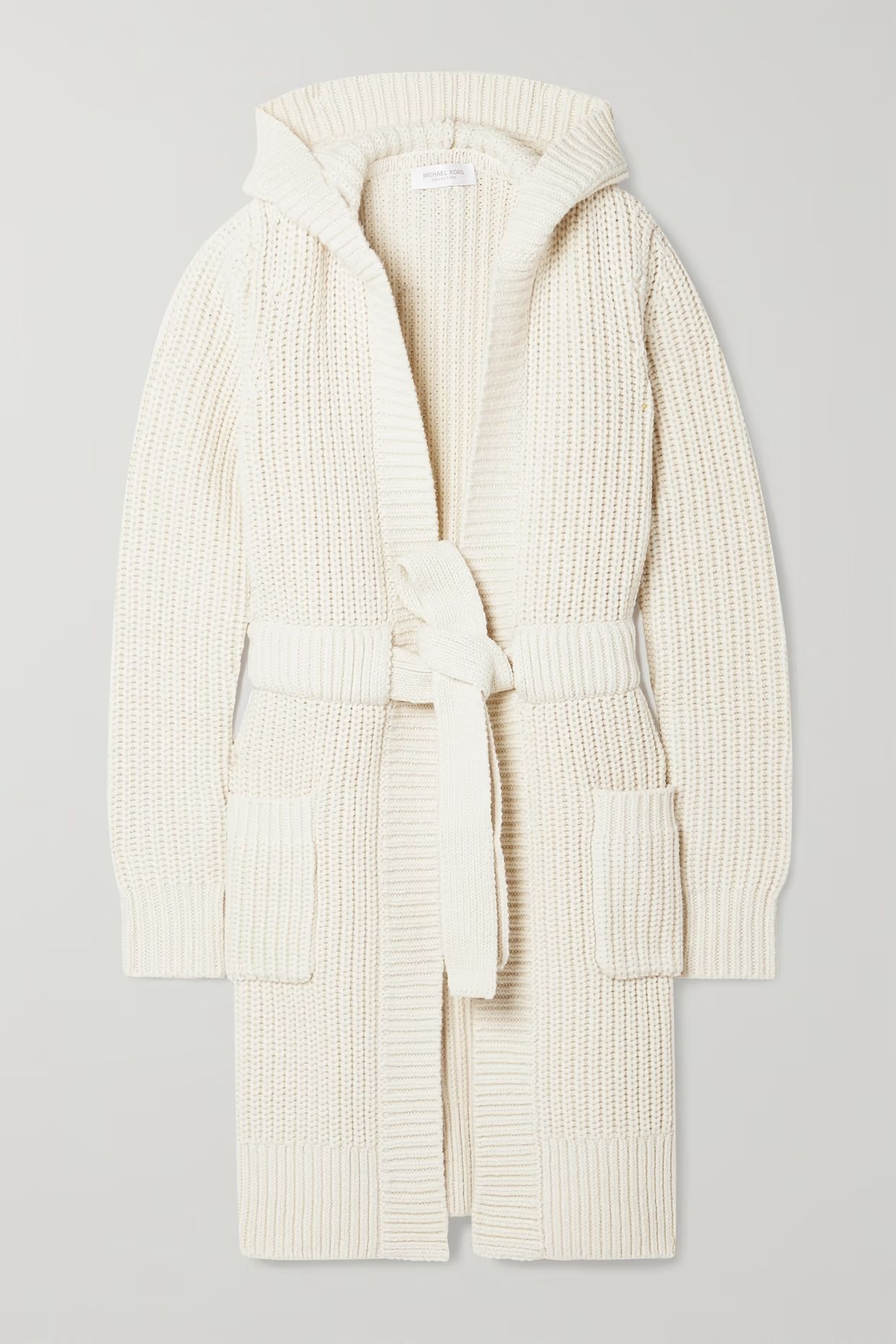 Michael Kors Collection - Shaker Belted Cashmere And Merino Wool-blend Hooded Cardigan - Cream | NET-A-PORTER (US)