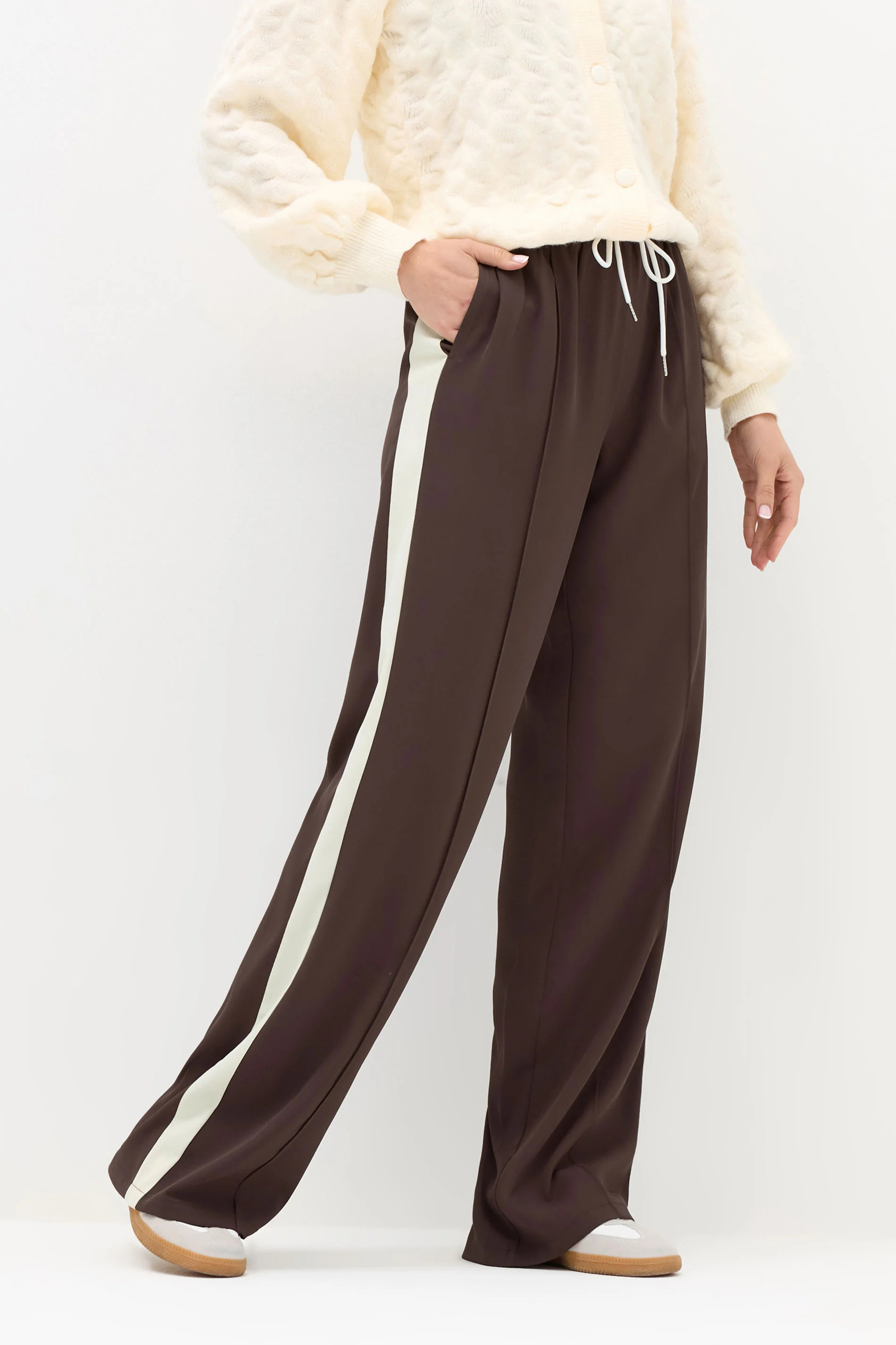 LTS Tall Brown Side Stripe Wide Leg Trousers | Long Tall Sally