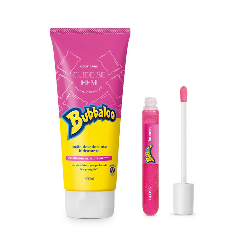 Combo Bubbaloo: Loção Corporal Tutti Frutti 200ml + Gloss Labial Rosa Tutti Frutti 5ml | oBoticario (BR)