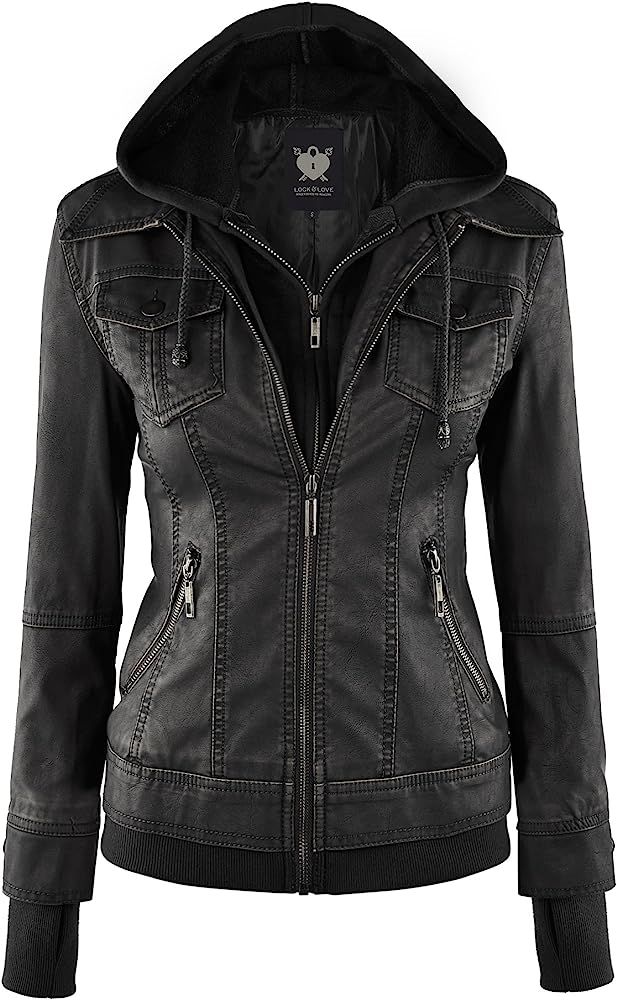 Women's Hooded Faux Leather Moto Biker Jacket (XS~2XL) | Amazon (US)