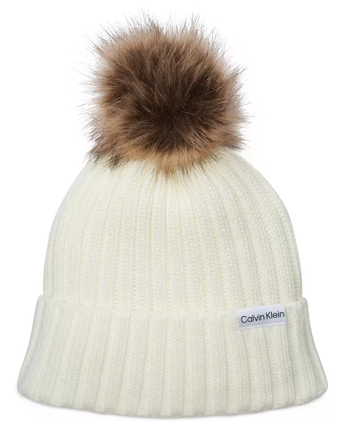 Calvin Klein
          
        
  
      
          Women's Faux Fur Pom Pom Ribbed Knit Beanie | Macys (US)