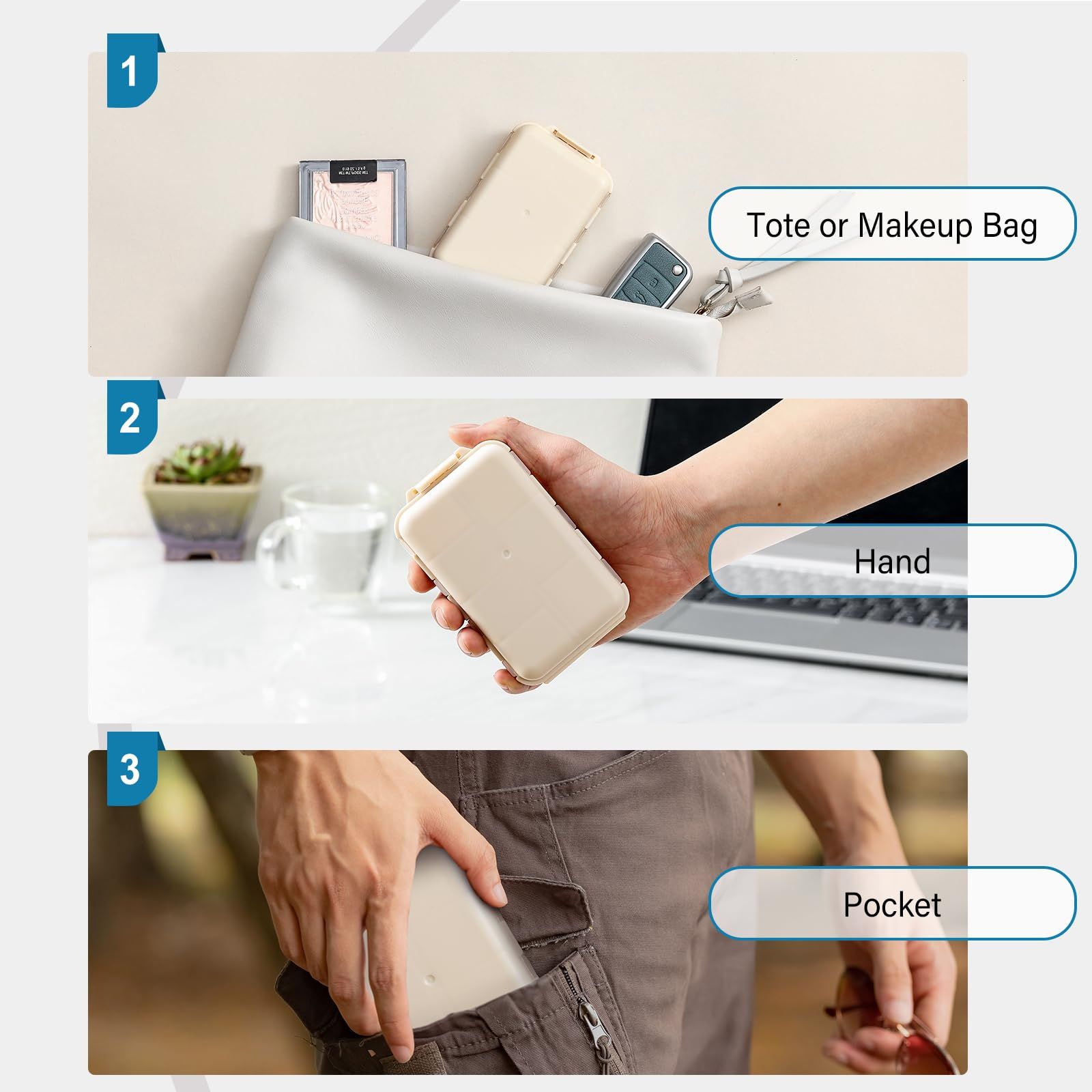 14 GRIDS Travel Pill, Organizer Box W/ 294 Brand Labels - Portable Small Medicine Case Kit | Amazon (US)