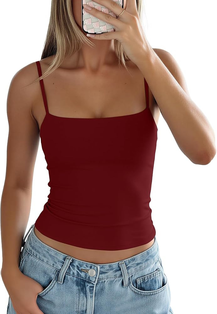 Darong Women's Tank Tops with Built-in Bra Spaghetti Straps Crop Tank Top Summer Y2K Going Out Sl... | Amazon (US)
