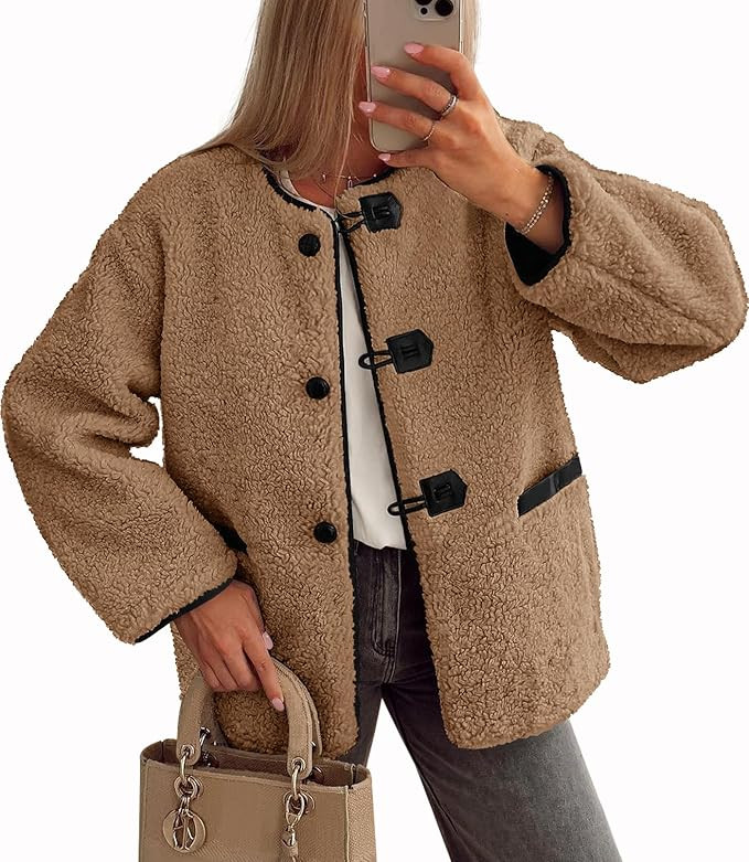 MEROKEETY Women's Sherpa Fleece Jacket Long Sleeve Faux Fuzzy Button Warm Winter Coat Outwear wit... | Amazon (US)