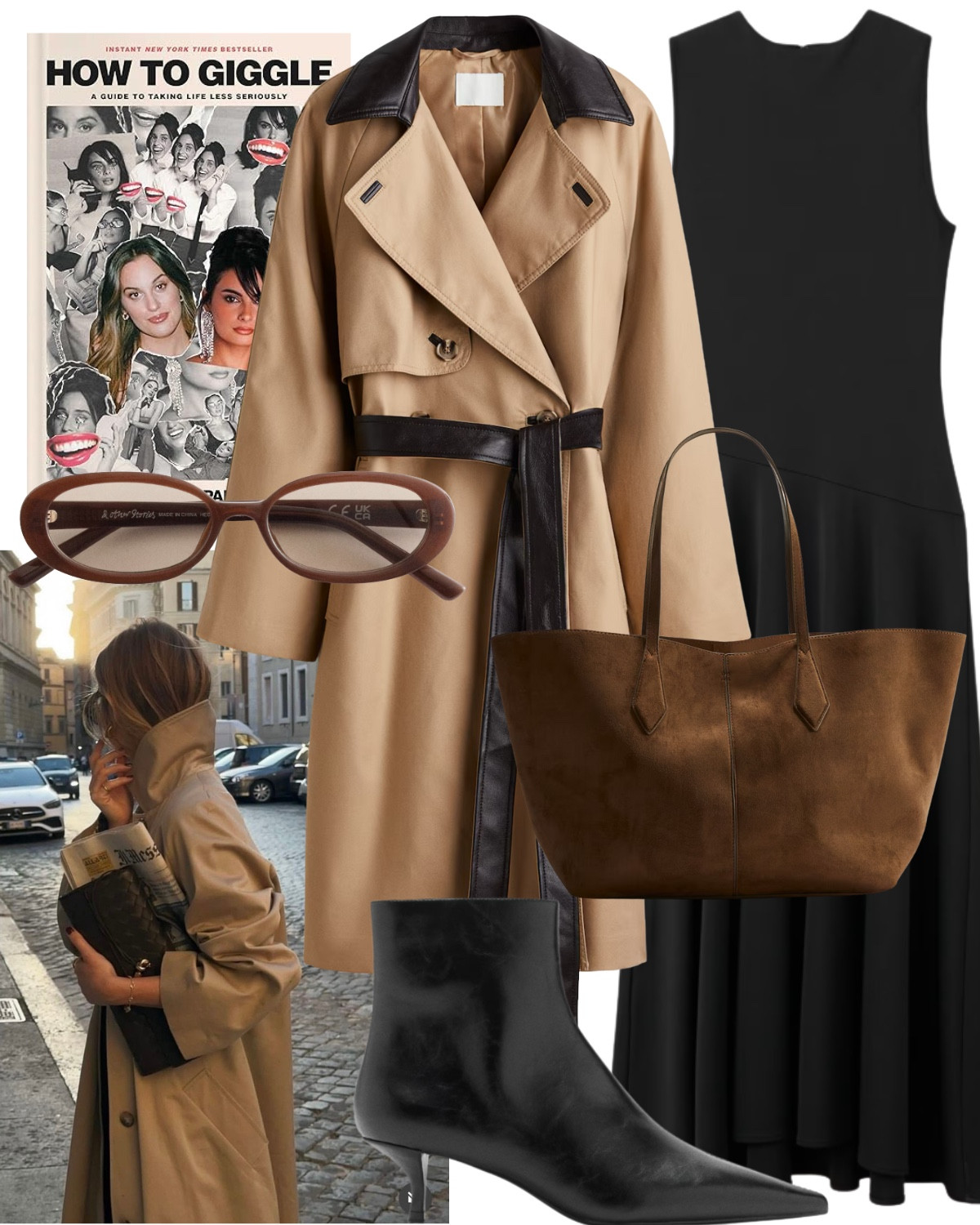 A perfect autumn day  

Including trench coat with leather details, black sleeveless midi dress, brown suede handbag, oval sunglasses, heeled ankle boots, Giggly Squad book. 

#LTKstyletip #LTKuk #LTKautumn