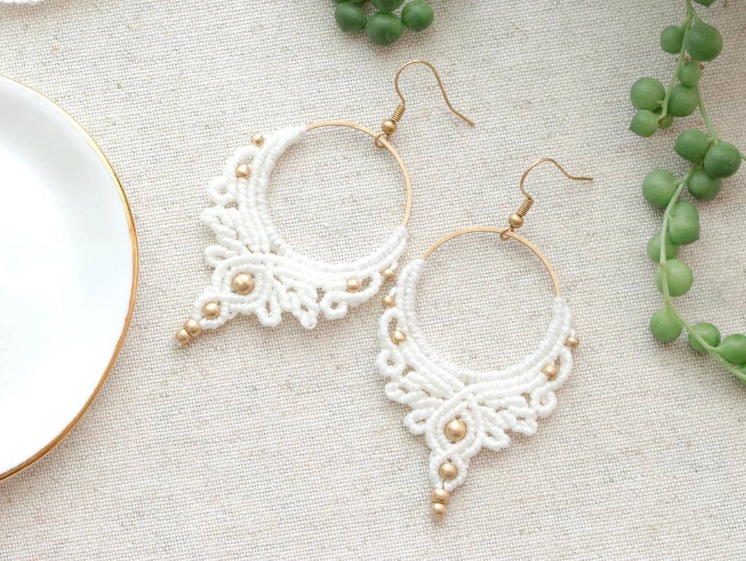 Big Macrame Earrings | Boho Bridal Jewelry | Handmade Jewelry | Boho Hoops | Hippie Wedding | Fes... | Etsy (US)