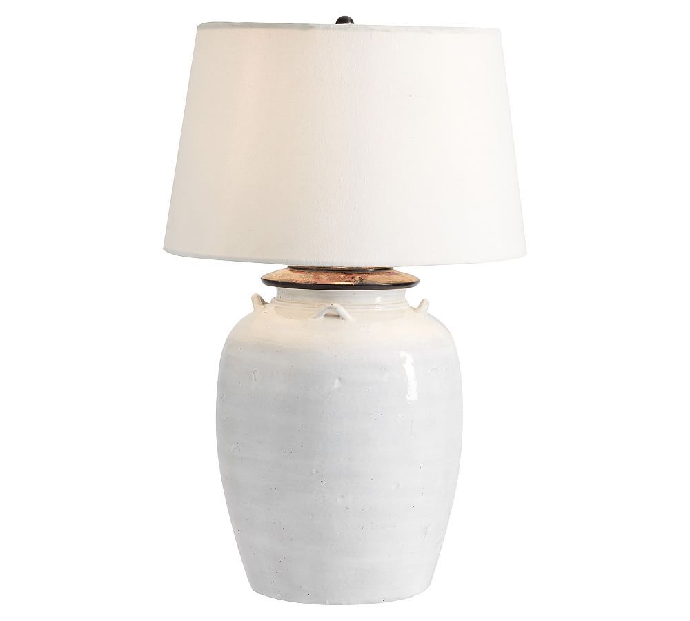 Courtney Ceramic 22"" Table Lamp, Small Ivory Base with Small Tapered Gallery Shade, Sand | Pottery Barn (US)