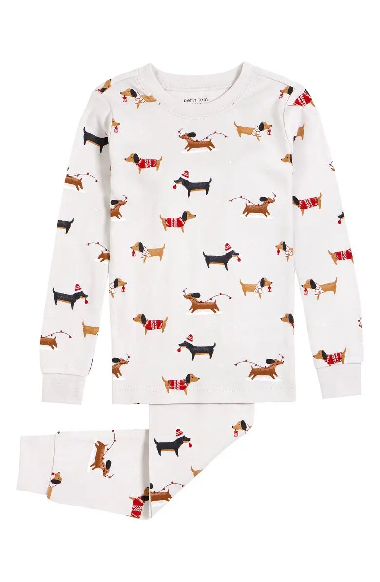 Petit Lem Dachshund Through the Snow Holiday Fitted Two-Piece Organic Cotton Pajamas | Nordstrom | Nordstrom