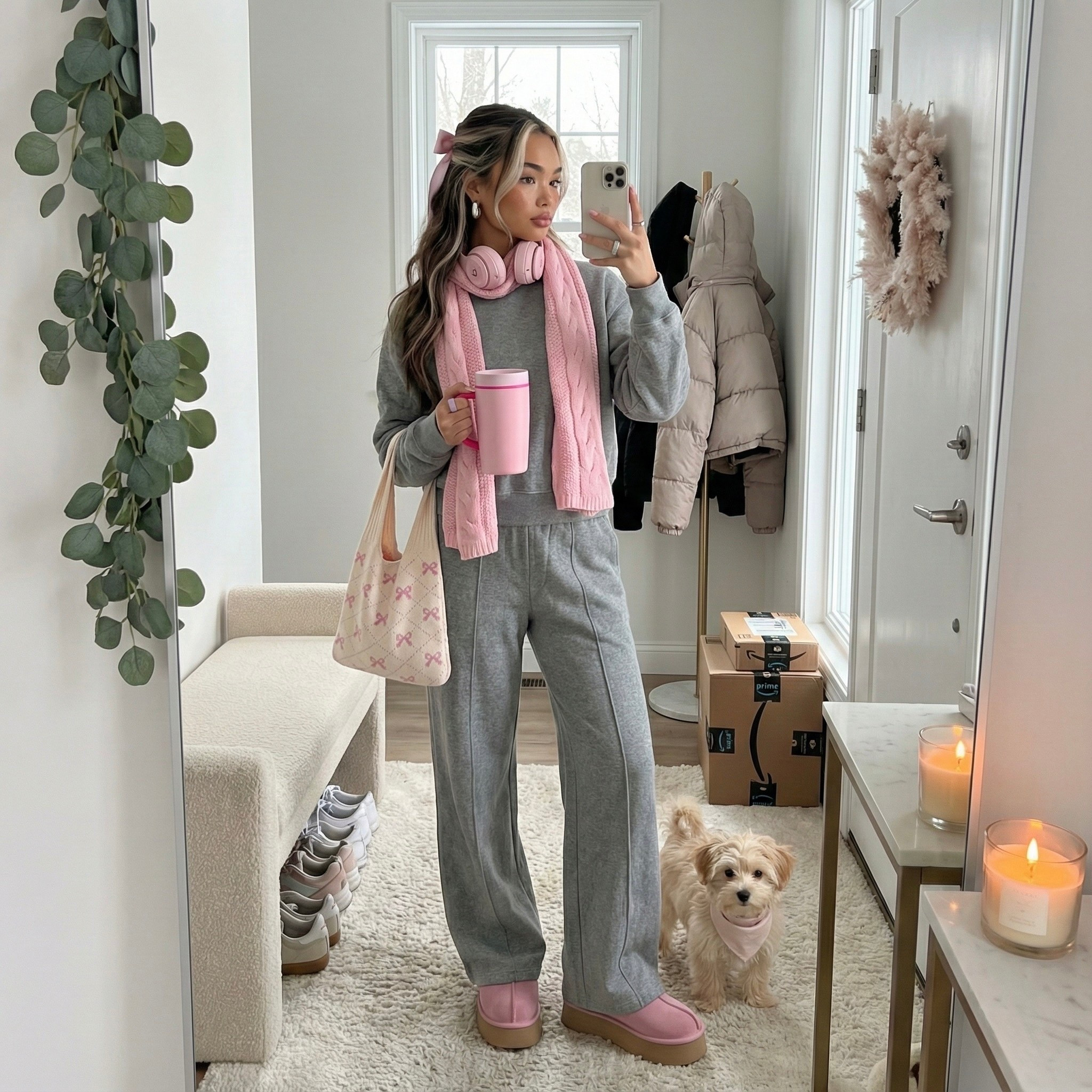 Comfy winter errand outfit ☕💗
Full head-to-toe details linked—this grey + pink combo always hits.
The pink accessories make the whole look feel soft and girlie without overdoing it 💞
Shop the look below!

•	#winterstyle
	•	#athleisureoutfit
	•	#cozyoutfit
	•	#pinkoutfit
	•	#everydaystyle
	•	#neutraloutfit
	•	#errandoutfit
	•	#casualstyle
	•	#ltkfinds
	•	#ltkfashion
	•	#ltkholiday
	•	#ltkcozy
	•	#outfitinspo
	•	#sweatsoutfit
	•	#comfystyle
	•	#mirrorselfie
	•	#winterfashion
	•	#cuteoutfit
	•	#ootdinspo
	•	#amazonfinds
	•	#uggs

#LTKootd #LTKGiftGuide #LTKHoliday