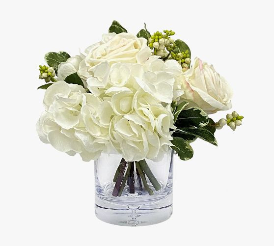 Faux Hydrangea &amp; White Rose Mixed Composed Arrangement | Pottery Barn (US)