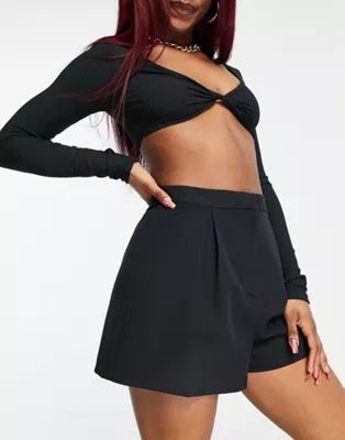 ASOS DESIGN Hourglass a-line tailored shorts with pleat front in black | ASOS (Global)